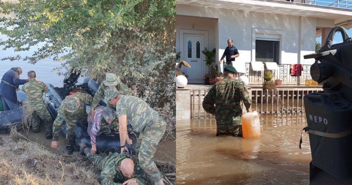 Εύγε, παλικάρια: Πεζοναύτης ξαπλώνει στις λάσπες για να περάσουν πάνω του ηλικιωμένοι πλημμυροπαθείς